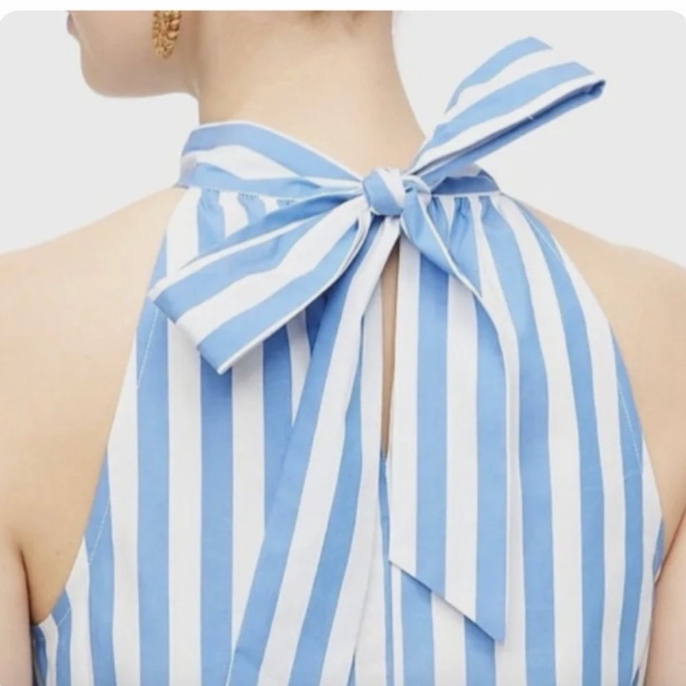 J.Crew Factory Blue White Stripe Halter Shift Dress Bow Neck Size 10 - Picture 3 of 6